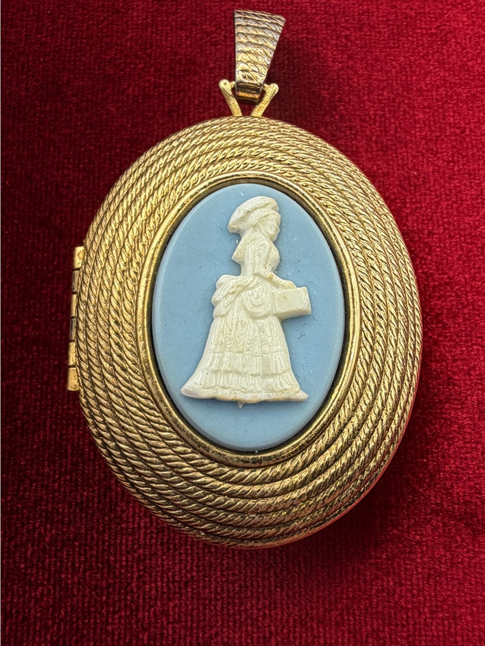Vintage Victorian Vibe Blue Cameo Photo Locket Pendant